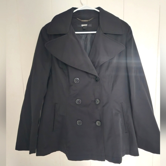 Dkny Jackets & Blazers - DKNY Black Womens Double Breasted Peacoat Large Pockets Lined Career Fall Work